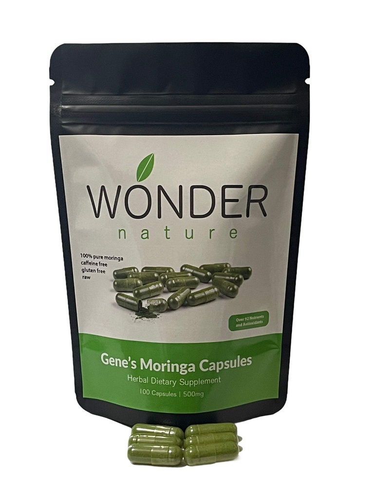 Gene's Moringa Fine Green Powder 100 Veg. Capsules, 高潜力, 能源焦点和警报, 增加Immune Systym