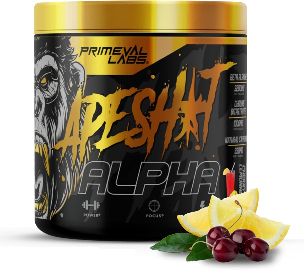 Primeval Labs Ape Alpha 自然前期男女工作 增加耐力和焦点 350mg 咖啡因粉 β-阿兰宁 | L 柑橘 | Nitric Oxide Boster | Cherry Lemonade, 40 series