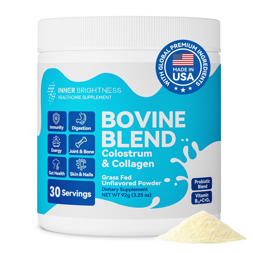 Bovine Colostrum & Collagen Powder for Gut Health, Immune Support, Hair Growth and Beauty Supplements, Sugar Free – IgG, Probiotics, 维生素B12, C, D3 – 不受欢迎, 30种服务