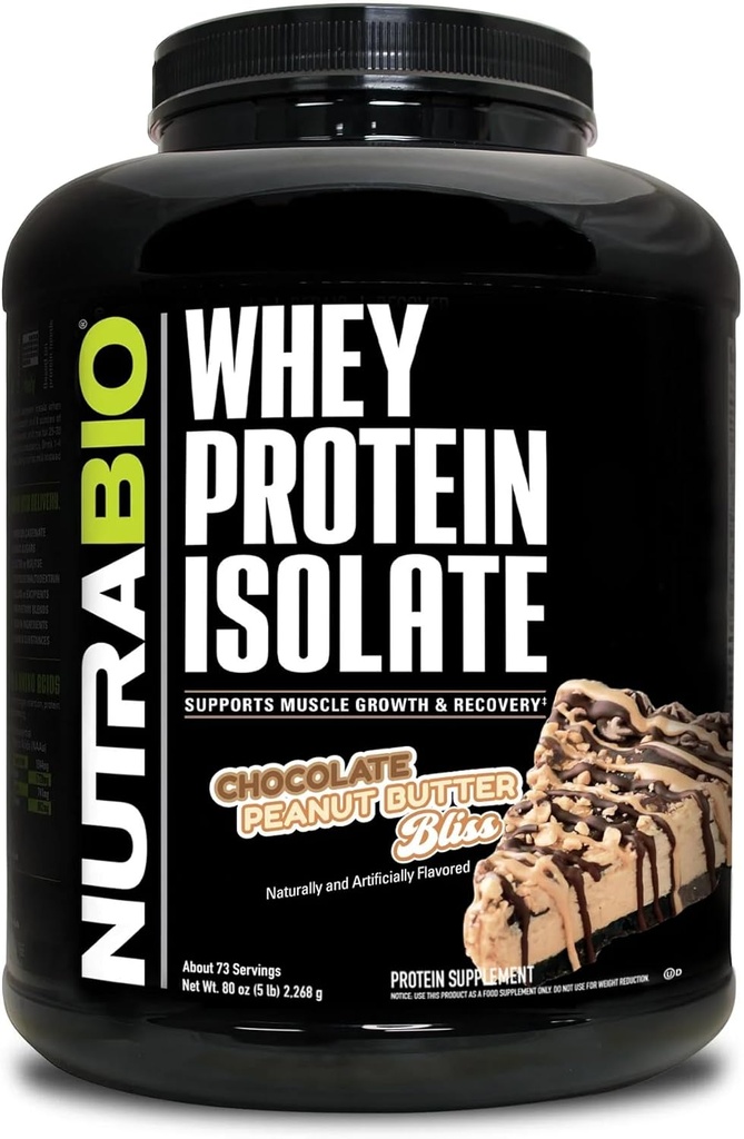 NutraBio 100% Whey蛋白蛋白隔离蛋白粉,25g蛋白具有完全氨基酸简介,非GMO,Soy & Gluten Free,低卡布,低卡罗里Whey蛋白粉,巧克力花生酱,5Lbs