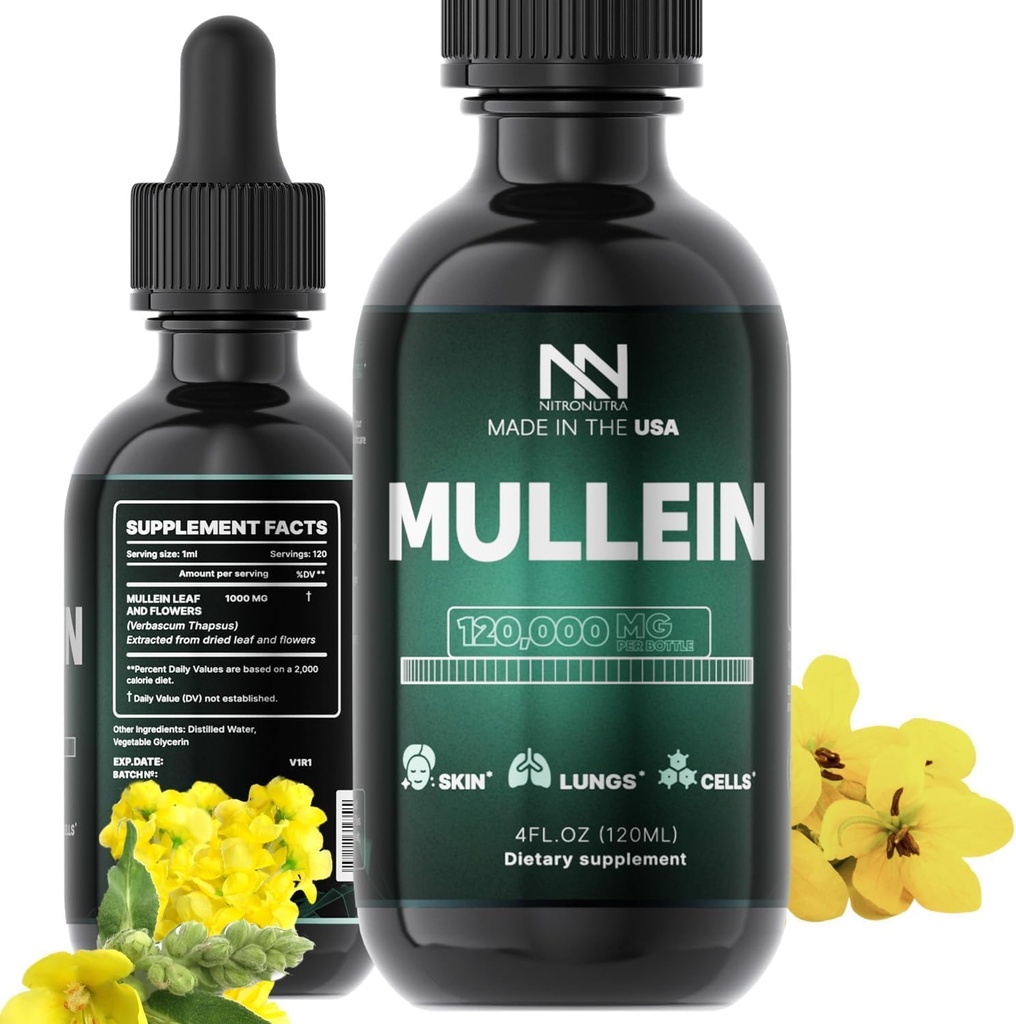 Mullein Drops for Lungs - Lung cleanse & Detox - Mullein Leaf Extraction for Lungs - Lungs - Lung Detox for Smokers - Bronchial and Immune 支持 - Mullein Leaf Drops 4 Fl Oz