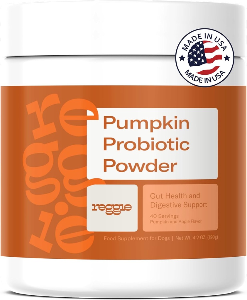 Reggie Pumpkin Probiotic Powder for Dogs QQ 7-Strain Probiotics + Pumpkin for Gut Health, Digestion & Stool Consistency + Natural Dog Draggive Supplement 补充 QQ Vet - Adroved & Made in USA Q 40 Scoops 互联网档案馆的存檔,存档日期2015-03-02.