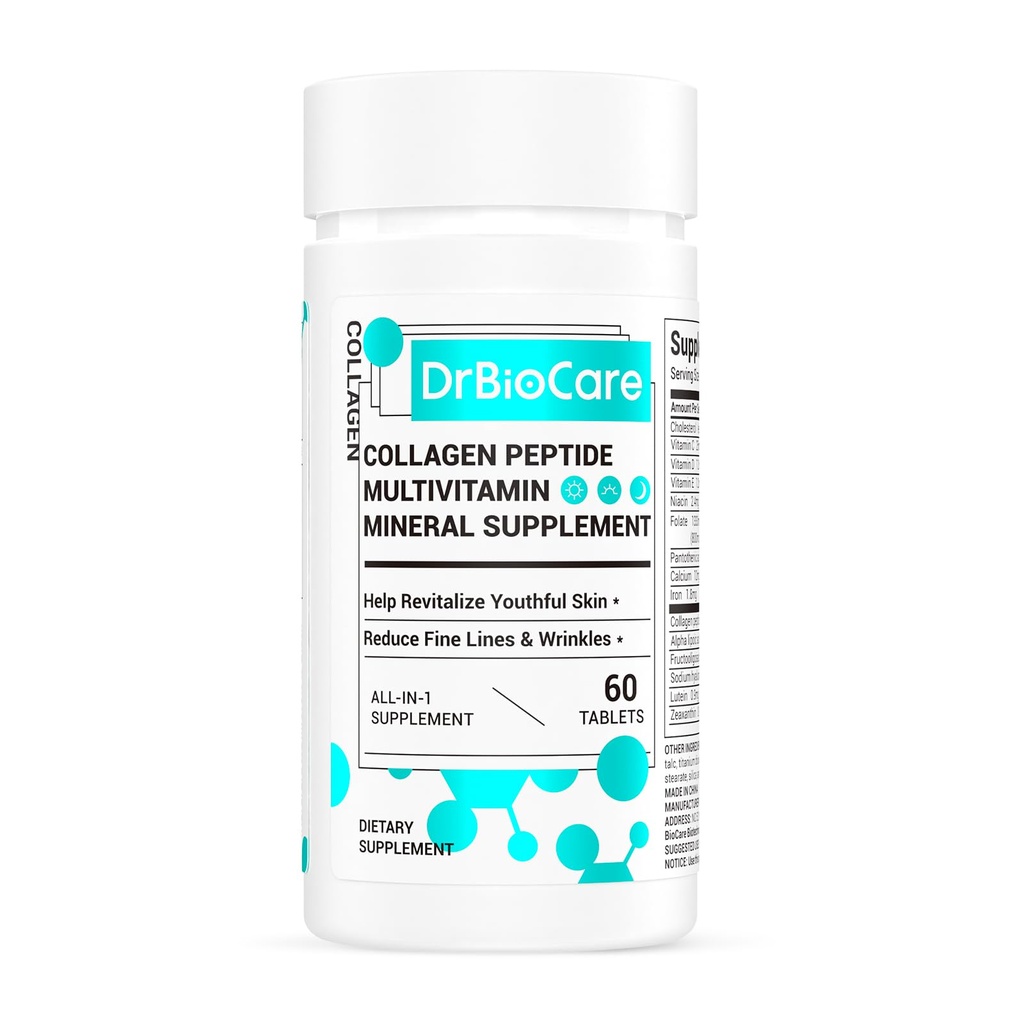 DrBioCare Collagen Peptides for Women, Beautifical Vitamin & Mineral Supplements, Contons Vitamin D3, Poptides for Women & Collagen Peptides, Vitamin B Complex, Vitamin E 60 药片