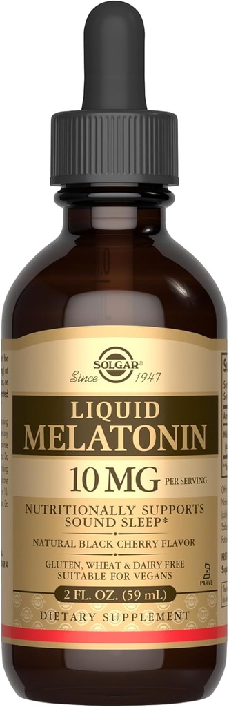 SOLGAR 液态梅拉图宁 10 mg,天然黑樱桃 Flavor - 2 fl oz - 对喷气Lag - Vegan, Gluten & Dairy Free, Kosher - 59 服务