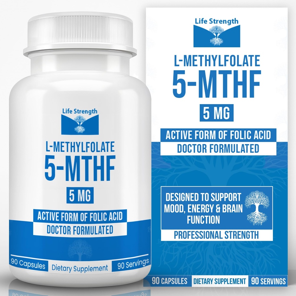 L-Methylfolate 5 MG, 优化和高度生物活性甲基Folate, 5-MTHF Mid和Immune支持补充, 能源自然饮食补充, Non-GMO & Gluten-Free, 90 Capsules