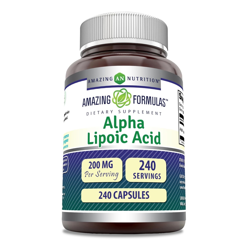 美国制造的Alpha Lipoic Acid → 200 Mg 补编 → Capsules → Non-GMO → Gluten-free → ^ 1 Pack, 240 Counter)