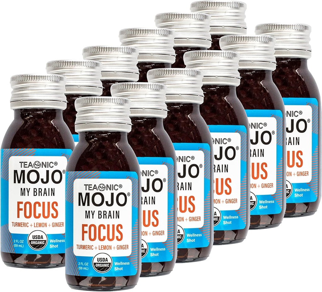 提奥尼奇 我的脑 Mojo:焦点健康镜头 - USDA认证 Vegan公式 与金戈·比洛巴,姜,图尔默里 - 12瓶×2 Fl Oz Each - Gluten - Free,非GMO