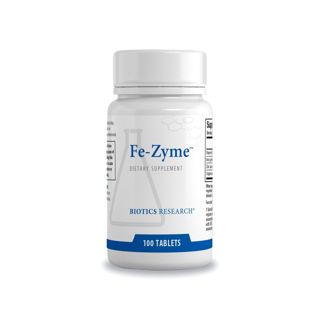生物研究 Fe-Zyme 25毫米铁、添加的锌和铜、支持正常的红血球生产、健康能量水平100片