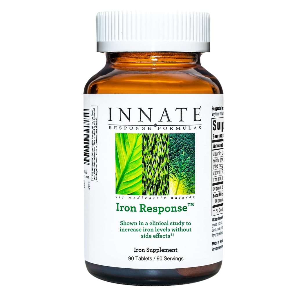 INNATE反应公式 铁反应 - 每日铁补充剂 - 临床显示增加铁水平 - Vegan, Non-GMO,和Kosher - 无9食物过敏剂 - 90片(90份服务)