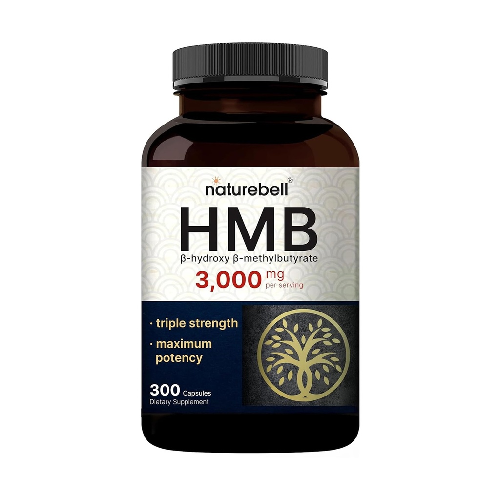 NatureBell HMB 3,000 mg Pervice QQ 300 Capsules, 3X 三强 HMB Beta-Hydroxy Beta-Methylbutyrate 补充 – Lean Muscle Mass & Recovery Support – 非GMO