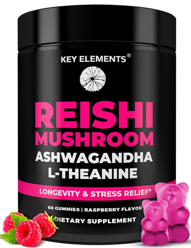 天然的Reishi蘑菇 Gummys & L Theanine 配有 Ashwagandha – 强力蘑菇补充剂 免疫支持,压力救济和改善睡眠 Gummys – Ashwagandha Gummys for Women and Men