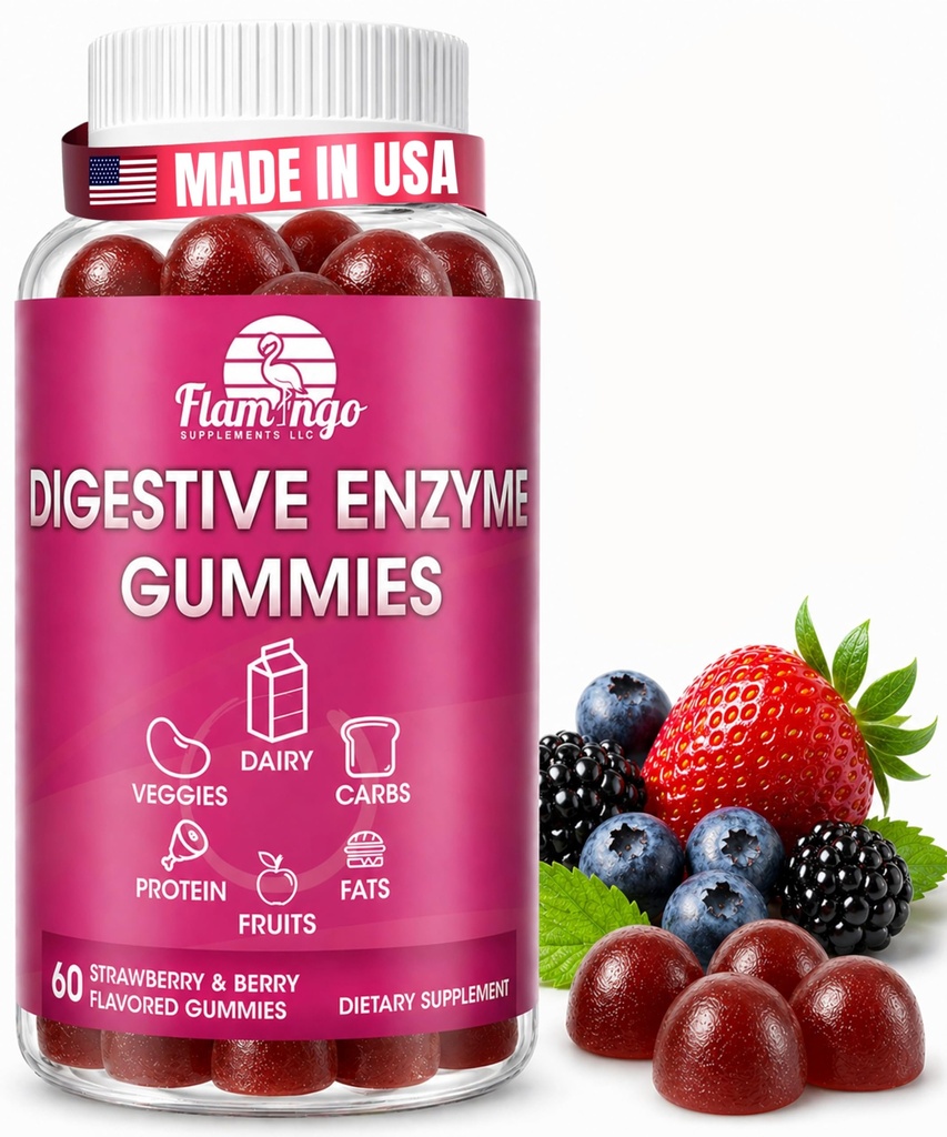 消化酶 Chewable Gummys: 帮助食物不容忍, Debloat, 和文摘乳制品, 碳化物, Vegies, 蛋白质, 水果 - Amylase Protsase Lipase Lacticase - 天然裂纹 Vegan Gummys. 60 计数