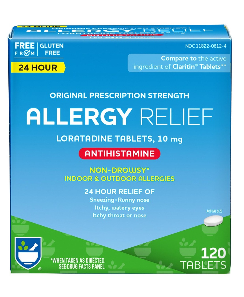 Rite Aid 24 Hour Loratadine 10 mg过敏药片,10mg - 120 Counter QQ非昏睡过敏药片,药物