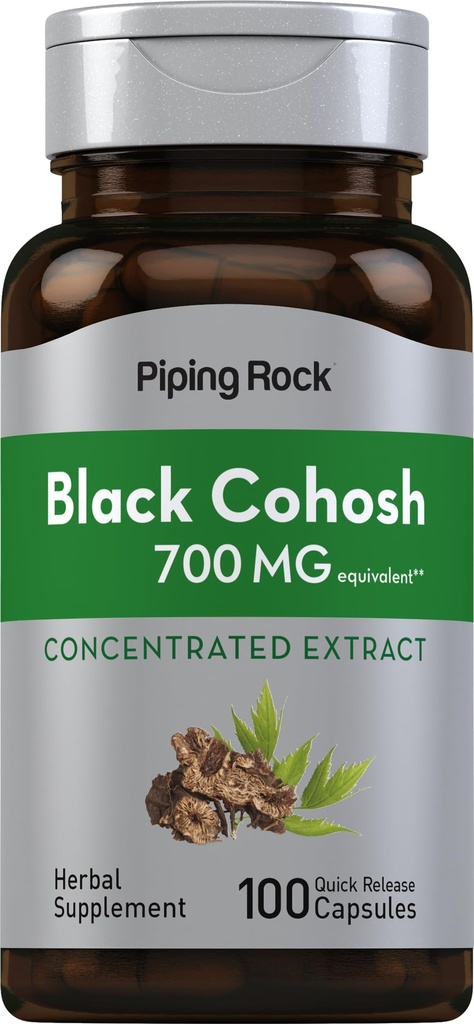 Piping Rock Black Cohosh 根提取 → 700 mg → 100 Capsules → 集中 → 非 GMO, Gluten 免费补充