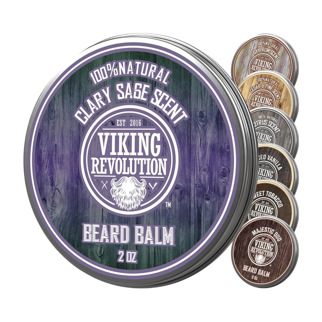 维京革命 Clary Sage Beard Balm - 带Argan Oil的胡子蝴蝶,带Jojoba Oil的胡子软化器 带Beswax的胡子软化器 - 带Beeswax的男子胡子蜡 (2oz, 1 Pack)