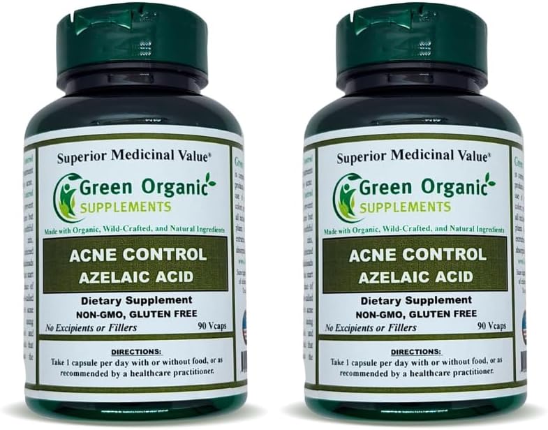 绿色有机补充物 Acne, Azelaic Acid, 90 V Caps, 高吸附性, 非GMO, Gluten-free, (Pack of 2)