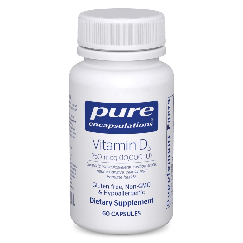 纯封装维生素D3 250 mcg(10 000 IU) - 支持骨、联合、乳腺、心脏、科隆和免疫健康的补充 - 与维生素D-60 Capsules