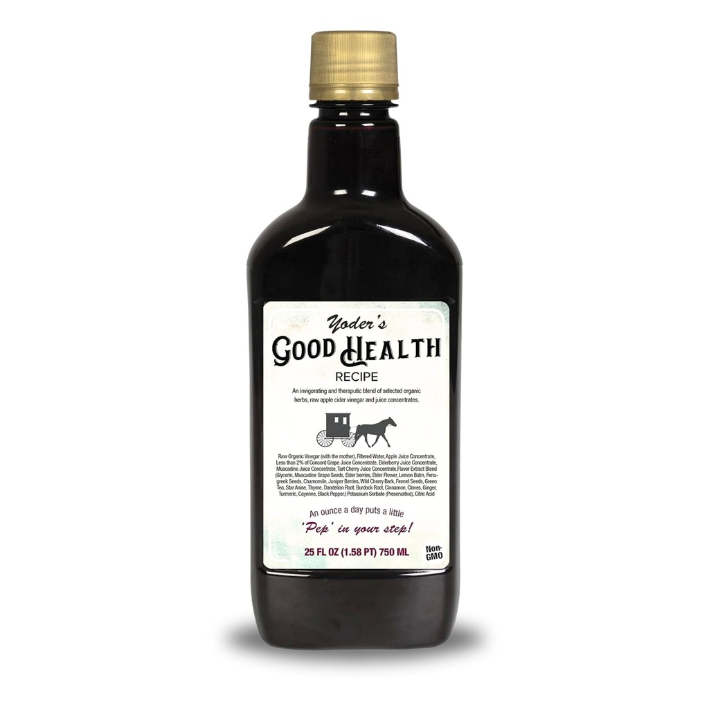 Yoder的好健康配方苹果苹果苹果苹果醋醋液复合物,25 oz,阿米什收获草药通心粉与老莓汁,有机野生草药,原始解毒抗氧化剂
