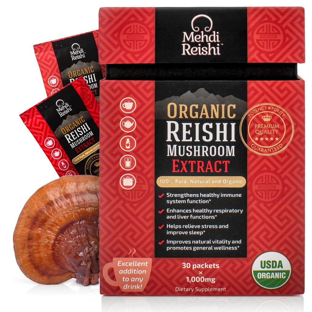 有机Reishi蘑菇 提取水果-Body 粉末 35% Beta Glucan — — 100%纯度、纯度和有机度 — — 30 services — Ganoderma Lucidum, Lingzhi, 茶