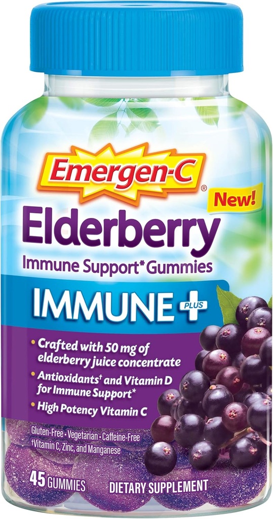 Emergen-C Imune + 老年莓果汁,750 mg 维生素C 配有维生素D,锌和电解质, 老年支持食品补充, 咖啡因免费, Gluten免费, 老年莓Flavor - 45 Counter