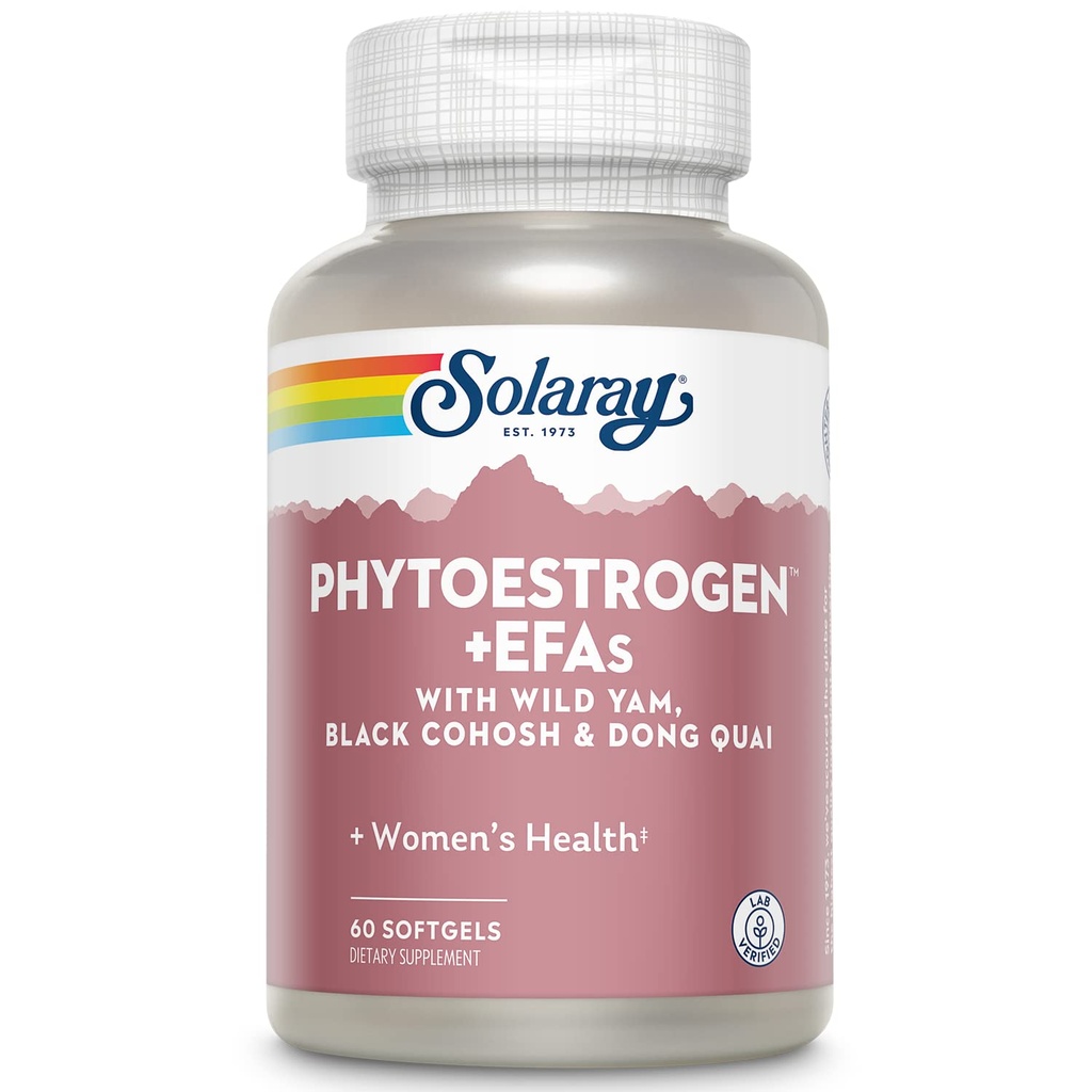 SOLARAY PhytoEstrogen Plus Emploces Menopause 支持 野生亚姆,黑科霍什,晚间Primrose & Borage → 60ct, 30 Serve.