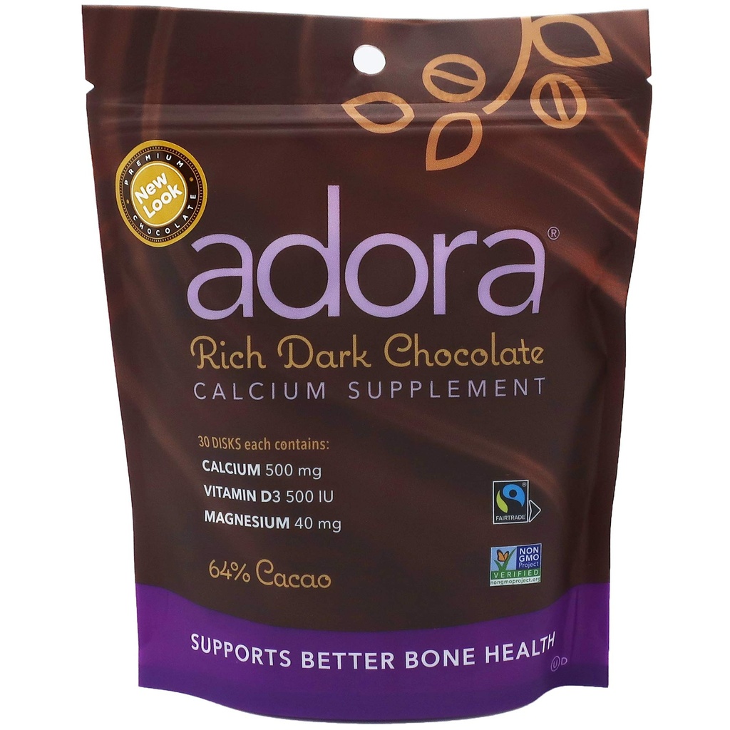 Adora Calcium 补充品,Fairtrade 暗巧克力,单包-30厘米