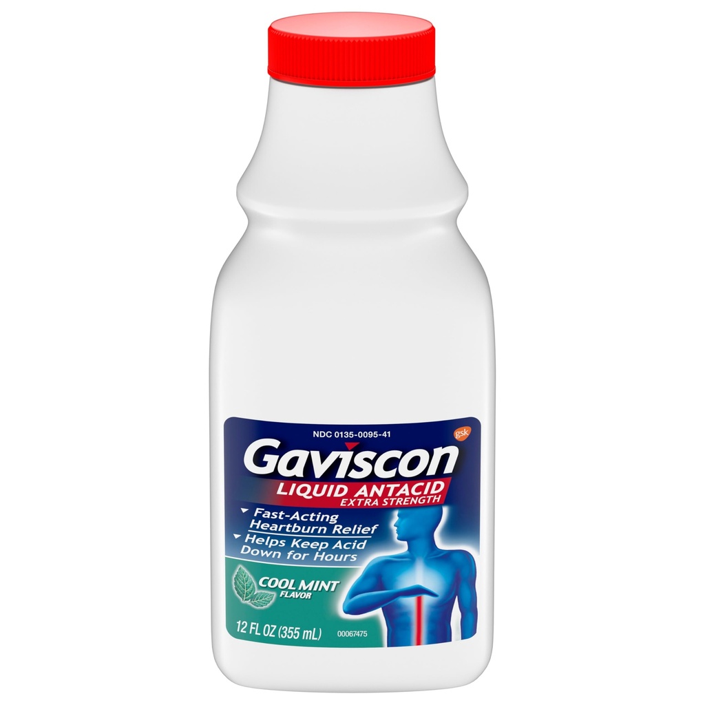 Gaviscon 超强酷薄荷液体酸剂,用于快速行动心脏灼伤救援,12 Ounces