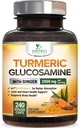 Turmeric Crucumin Supplement 2000mg - 95% Crucuminoids with Glucosamine, Ginger & MSM, BioPerine Black Pepper for Best Absolute, Nature's Vegan 联合支持, Non-GMO, Bottled in USA - 240 Capsules