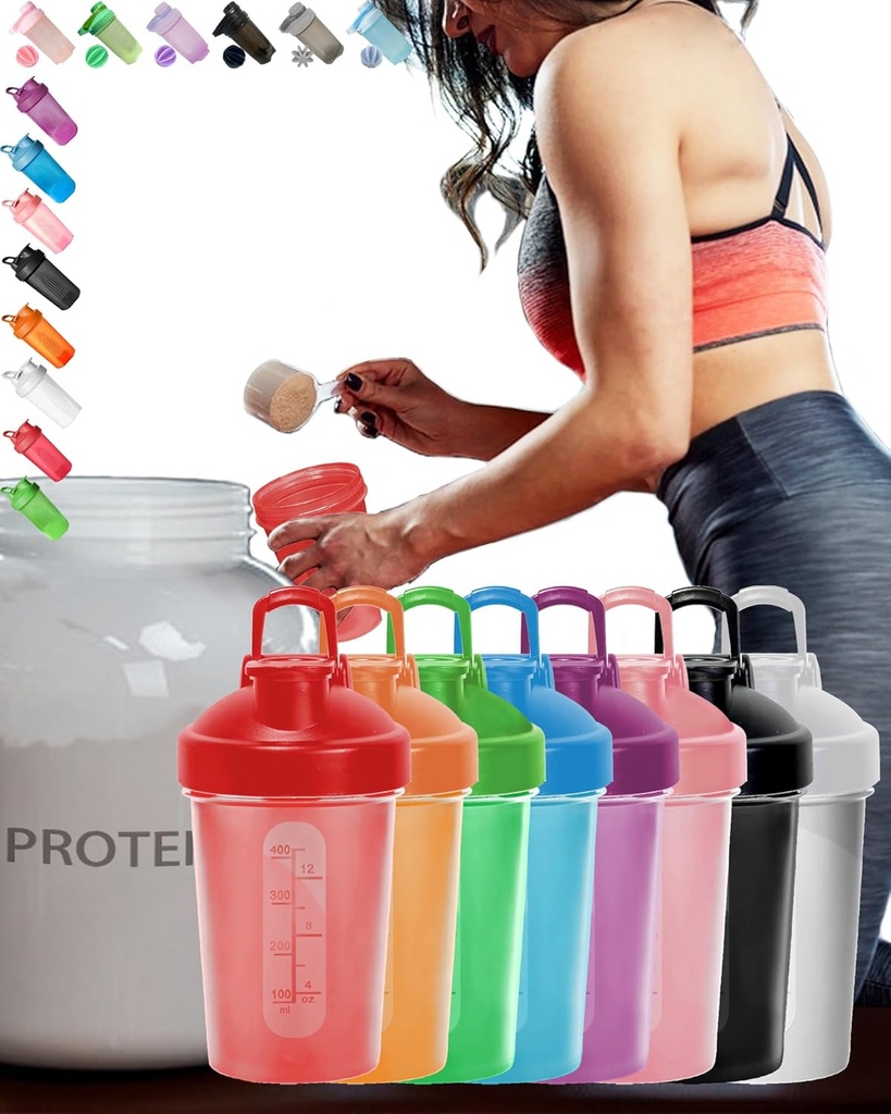 EBAT 16 Piect Set 彩色抗DropBPAFREELeak 蛋白质蛋白质 摇摆瓶值 Pack w. Whisk Ball & Ergonomic Design &, 8 男子/妇女独特的彩色值 Pack(见照片) /