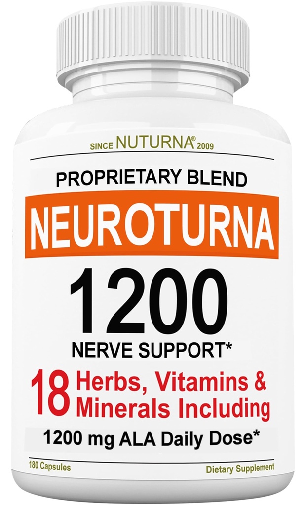 神经病支持补充 1200 mg纯Alpha Lipoic Acid - 在手指、手、脚和脚上加强神经功能的最大强性神经元公式 - 最佳自然神经救助支持 - 180 Capsules