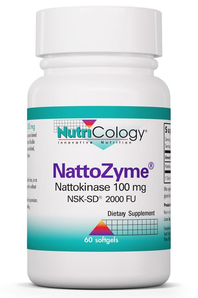 营养学 NattoZyme - Nattokinase 补充 NSK-SD 2000 FU, 男女100mg, 伪性致癌,心脏支持公式 - 60 植物软胶