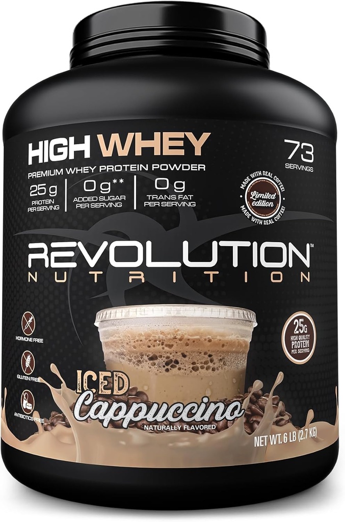 革命营养,High Whey,蛋白质粉6LB,Whey Isolate,Gluten Free,Lean Muscle Mass for Men & Women, 25g of Protein Per Scoop, 2.7kg, 73 services (Iced Cappuccino, 6 磅)