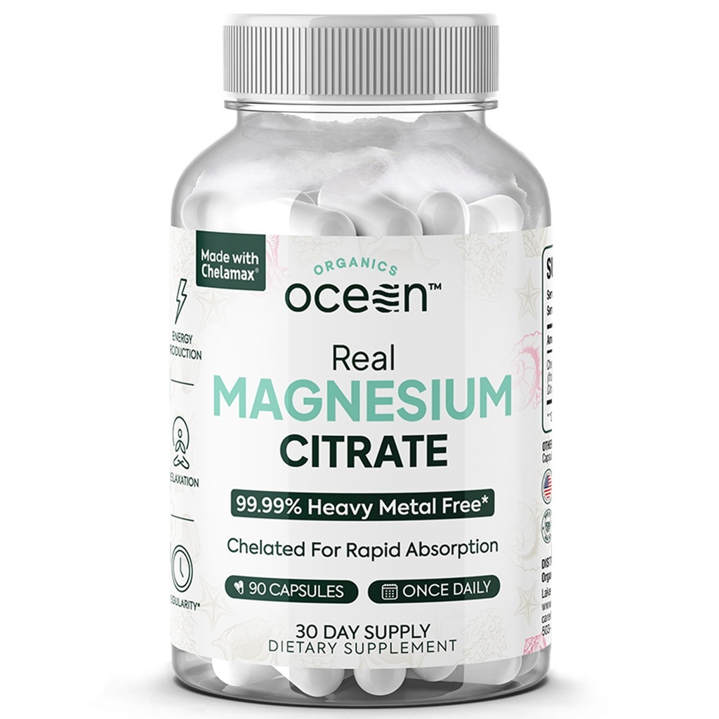Organics Ocean Magnesium Citrate, Dead Sea Sourced, 90 Capsules