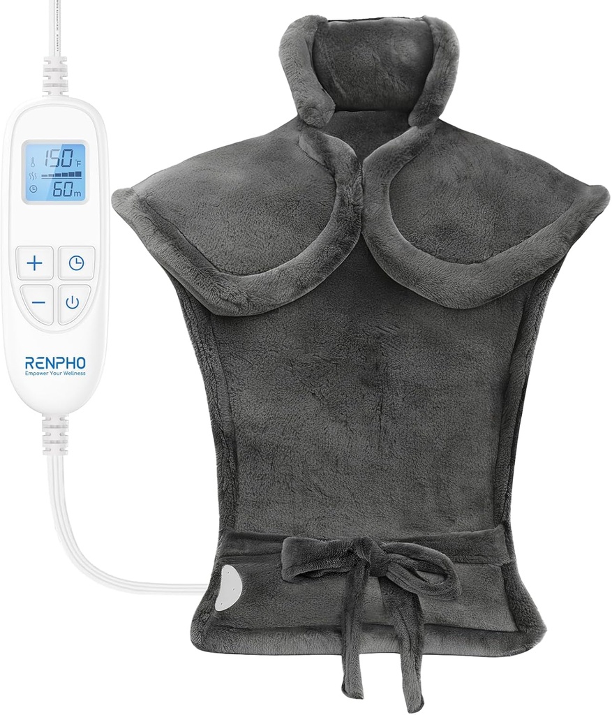 RENPHO Electric Heating Pad for Back Pain Relief, 给女性男子的生日圣诞礼物 Mom Dad older, FSA 合格项目只列表, 大热帕为颈肩, 24"x33", ETL认证, Gray