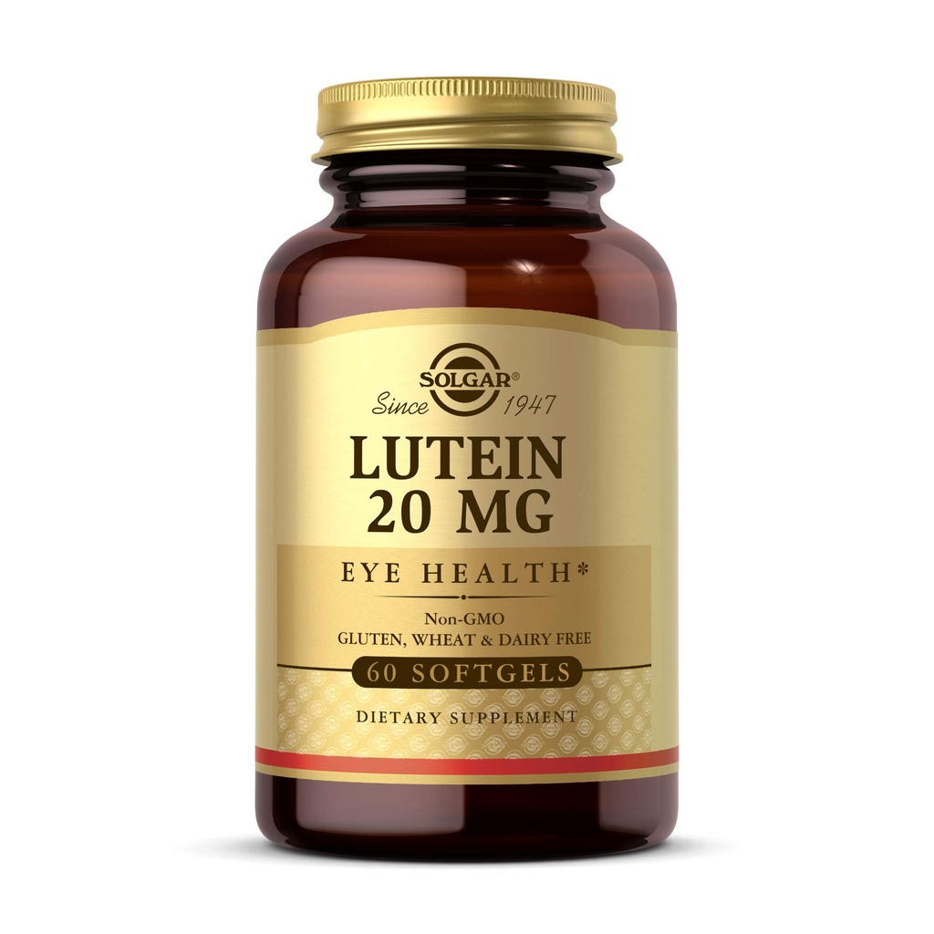 Solgar Lutein 20 mg, 60 Softgels - 支持眼部健康 - 帮助过滤出蓝光 - 包含 Flora GLO Lutein - 非GMO, Gluten Free, 奶制品 Free - 60 services