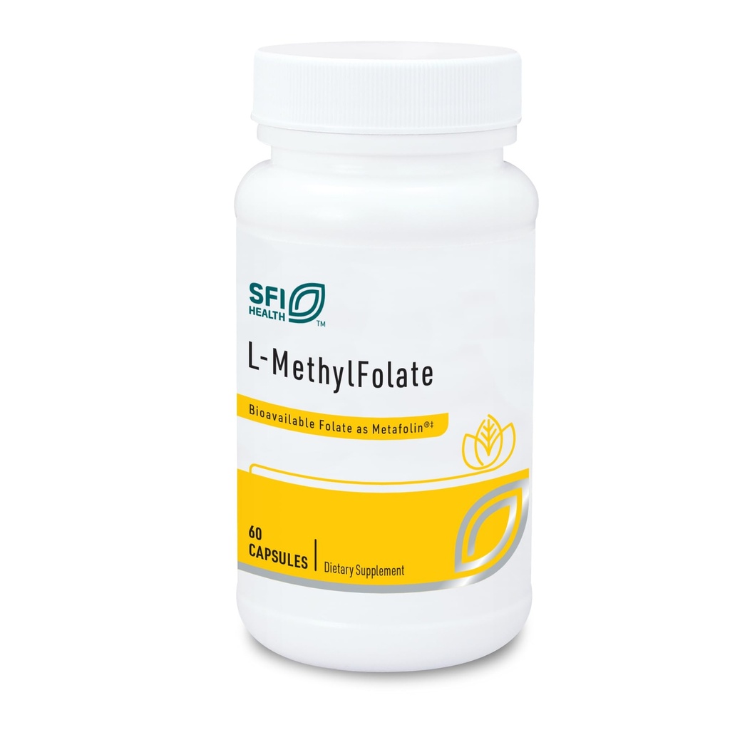 Klaire Labs SFI 健康 L-Methylfolate - 1 000 mcg Folate 高生物可用性,伪致病1000 micrograms (1毫克) Metafolin L-5-MTHF(60 Capsules)