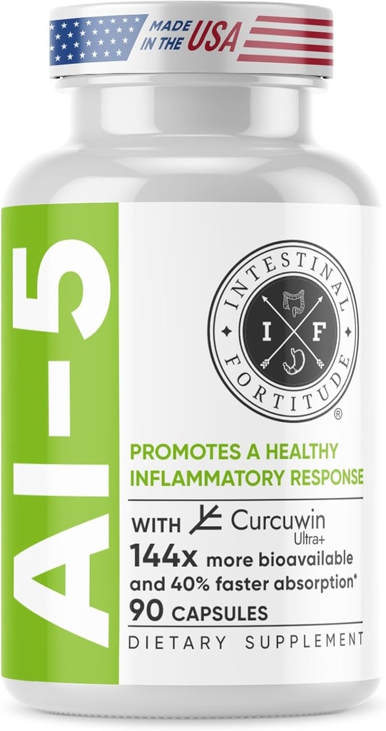 肠胃固醇 AI-5 - 消化草药 Capsule Supplement w/CurcuWIN, Turmeric, Curcumin, Boswellia Serrata, Ginger Root & EGCG Green Tea for Gut & 消化健康支持,非GMO,奶制品免费