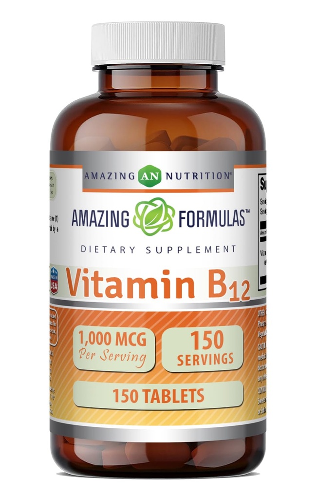神奇的维他命B12配方 1000Mcg / service tablets 非GMO – Gluten - Free → 美国制造 (1 Pack, 150 Counter)