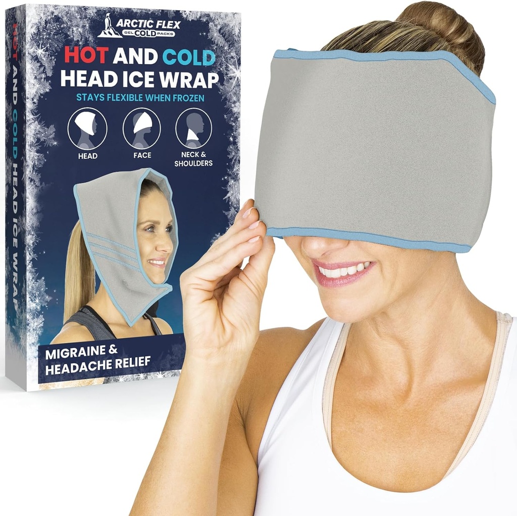 北极Flex Migraine头痛救济冰头包 - Headches Ice Pack Cap - 软冷热胶帽眼罩 伤到颈部,肩部紧张疼痛 - 冻结,热疗 - 小孩,男,女