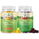 DHA Omega 3 Gummys - 脂肪酸 Omega 3 6 9 大脑免疫强度与视觉 - 营养性 DHA和 Sambucus 老年莓 Gummys for Kids Health - 锌和维生素C for Imunet Support