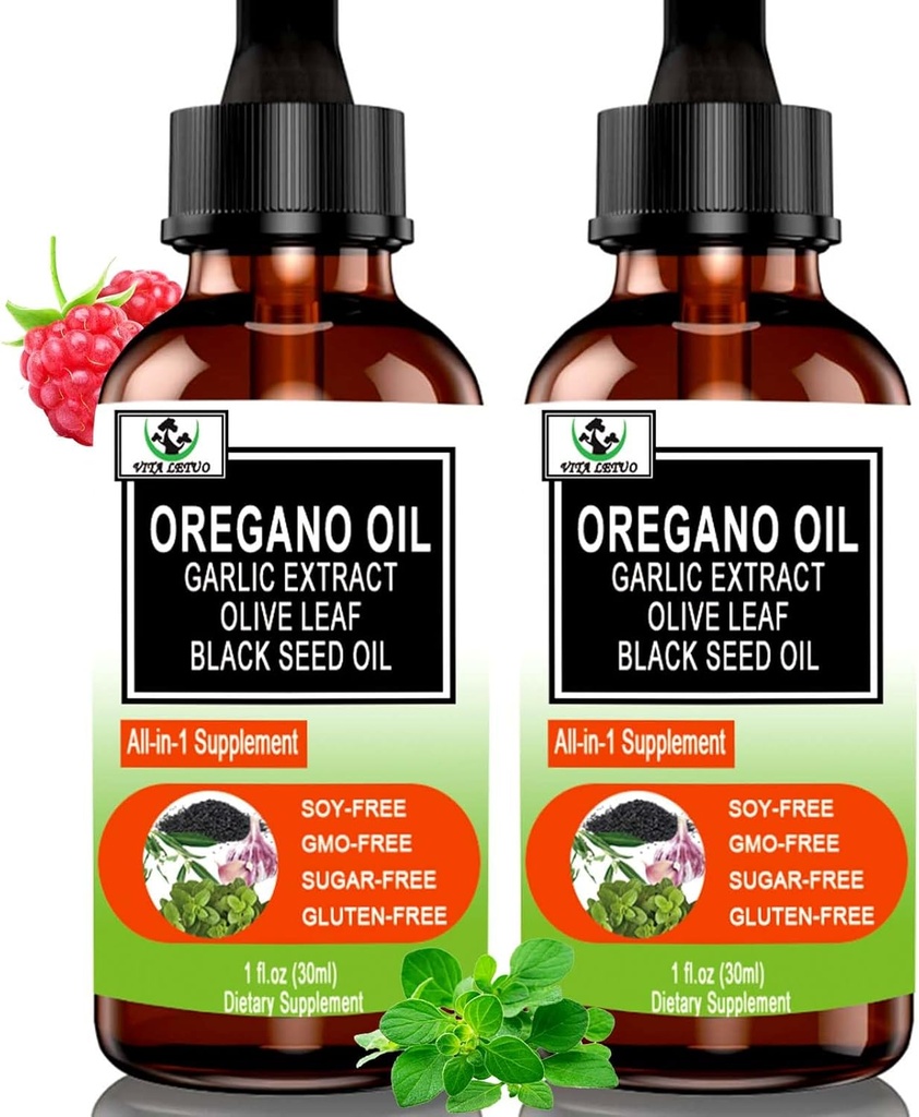 (2 Pack) Organic Oil of Oregano with Black Seed Oil for Immune,Digestive Support & Antioxidant, w/Garlic Elderberry Seasonal Support 6X Absorption Liquid Oregano Drops