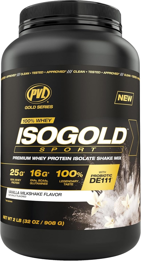 PVL 金牌系列 - 100% Whey ISOGOLD Sport - Premium Whey 蛋白质单质摇摆混合体 - 2 LB - 香草 Milksharke