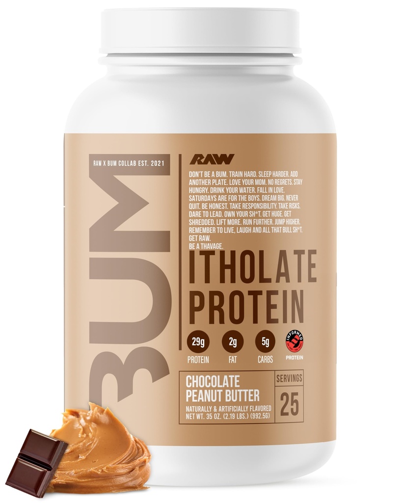 RAW WHY 隔离蛋白粉,巧克力花生酱(CBUM Itholate)——100%草药运动营养粉促进肌肉生长和复苏——低脂肪,低碳,天然裂纹——25种服务