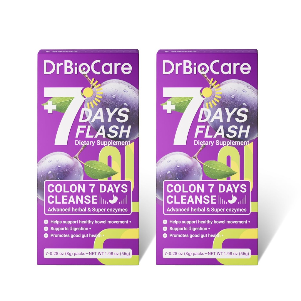 DrBioCare Colon 7 Days Cleanse, 7 Days Flash, Colon Cleanse, 解毒和消化支持, Prune Flavor - 14 包