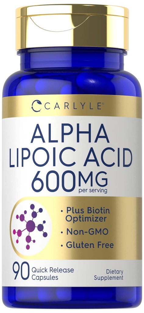 Carlyle Alpha Lipoic Acid 600mg + Plus Biotin 优化剂 90 Capsules → Non-GMO & Gluten 免费补充剂