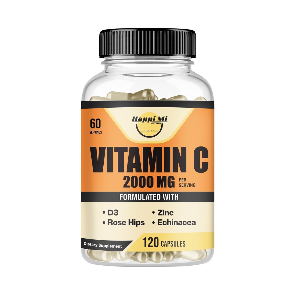 维生素C 2000MG、锌40毫克、维生素D3 5000 IU、Echinacea 提取、Rose Hip、成人和儿童的免疫支持、Imune Boster、120 Vegan Caps、60天供应、非转基因生物、无填充器