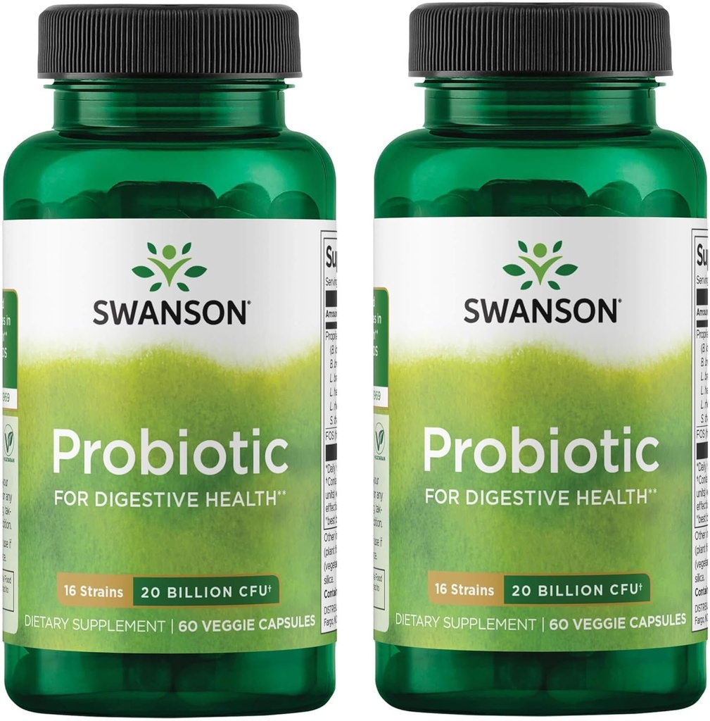 Swanson 消化健康Probiotic GI Tract Immune 支持旅行者支持 20亿 CFU 与 Prebiotic FOS 60 Veggie Capsules (Caps)(2包)