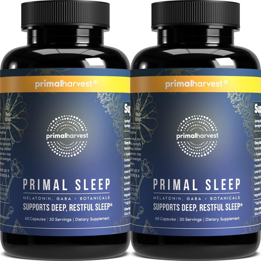 Primal收获2包,Primal Sleep,120 Capsules with Valerian Root, L-Tryptophan, GABA, Chamomile, 和Melatonin 3毫克