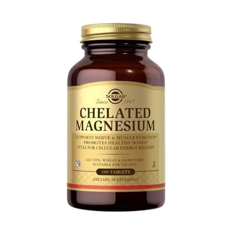 Solgar Chelated Magnesium - 100片 - 支持 Nerve & Muscle 函数 - 非 GMO, Vegan, Gluten Free, 奶制品 Free, Kosher - 25 services