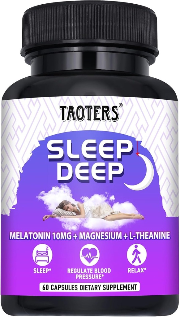 Melatonin 10 mg 配有 L- Theanine, 镁和更多成人睡眠支持 QQ 60 Capsules = 60天供给